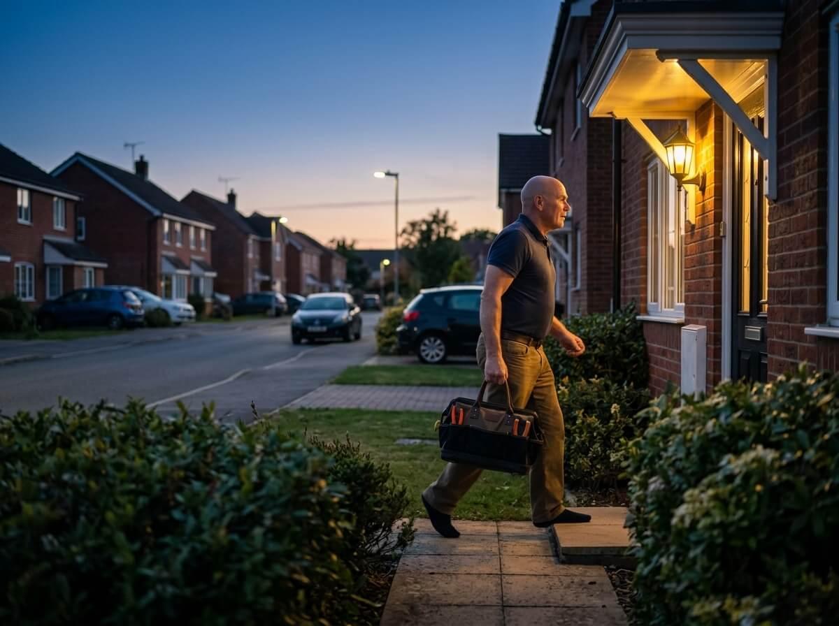 Philip walking up a garden path