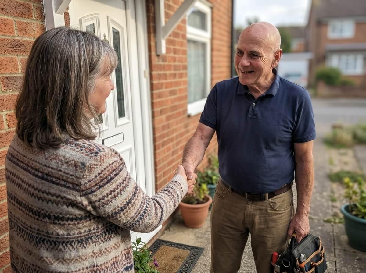 Philip greeting customers